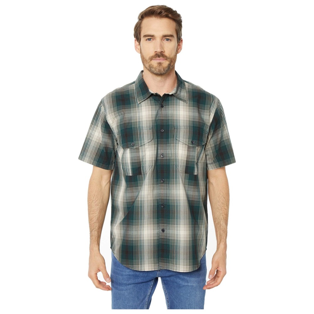 Filson Feather Cloth Short Sleeve Button Down Plaid Green‎ Mens Size Small